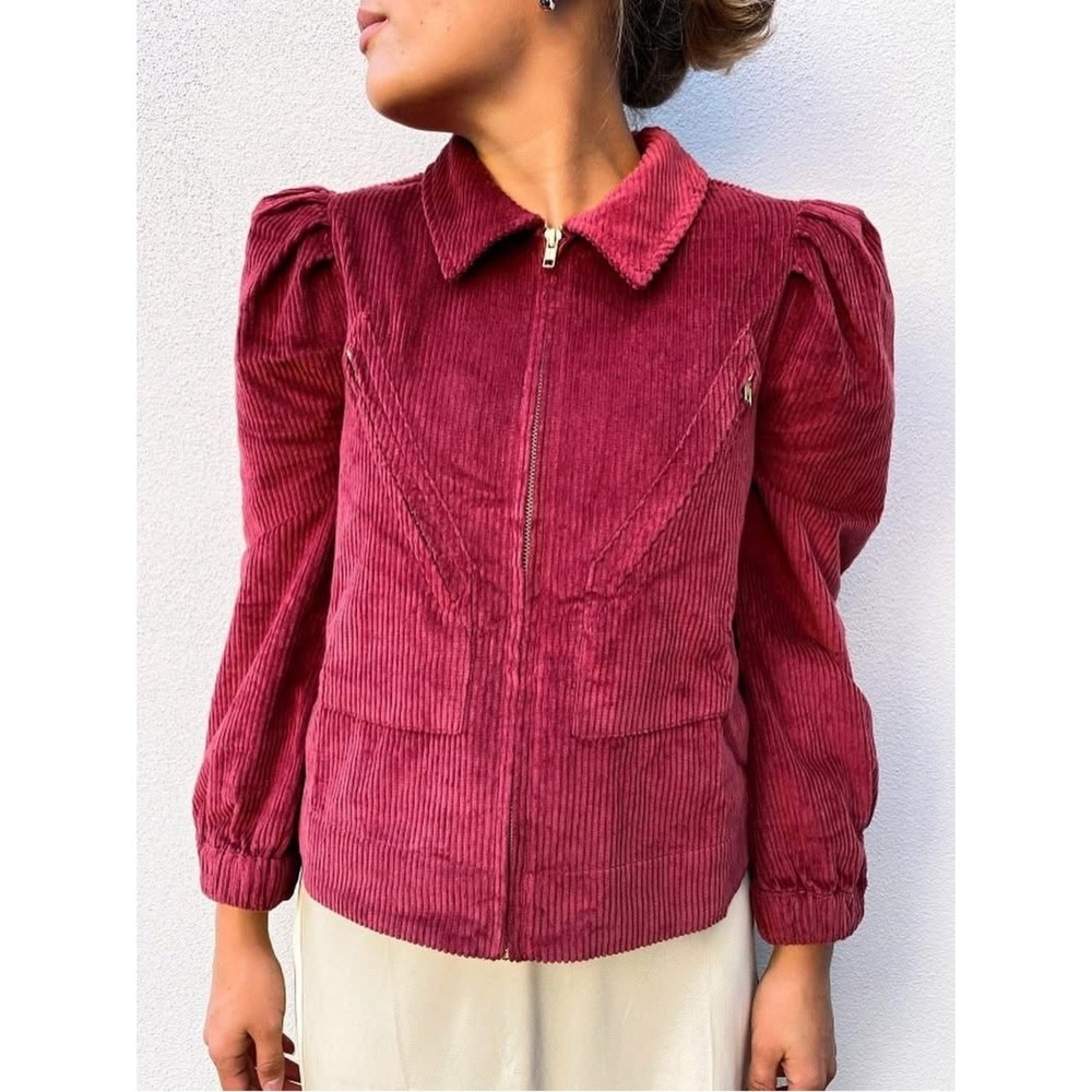 by TiMo Corduroy Jacket Cranberry Puff Shoulder XS